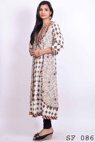 Sanganeri attached jacket with A-Line kurti