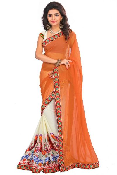 Arsh Impex Georgette border sarees, Technics : Embroidered