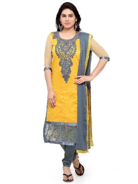 Chanderi Cotton Dress, Color : Yellow