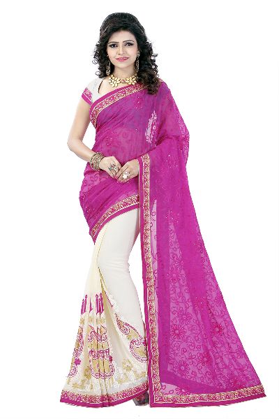 Georgette Embroidery Sarees, Feature : Stone Work