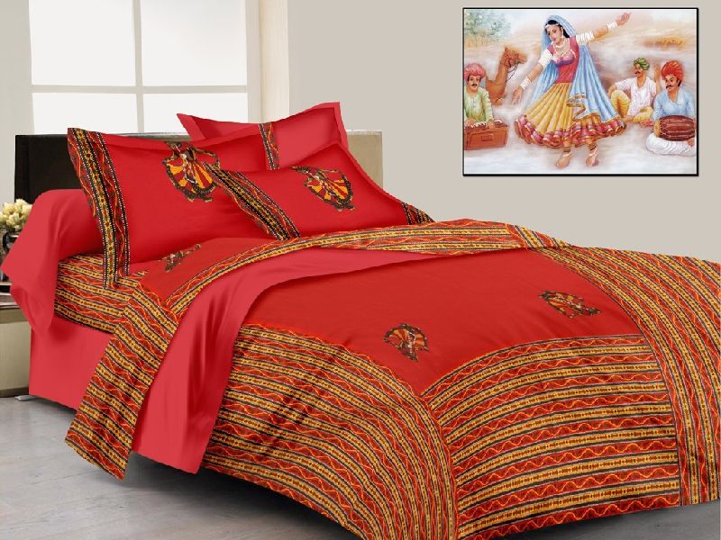 Red Colour Patch Work Cotton Double Bedsheet