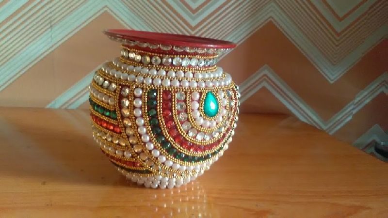 Rectangular Polished Clay Puja Kalash, for Home, Pattern : Printed