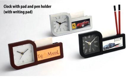 Clock With Pad and Pen Holder