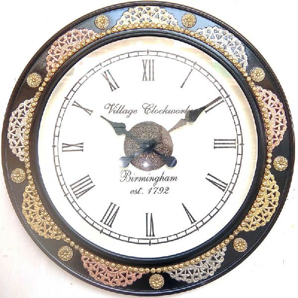 GOLDEN BLACK WORK WALL CLOCK, Overall Dimension : 18X18