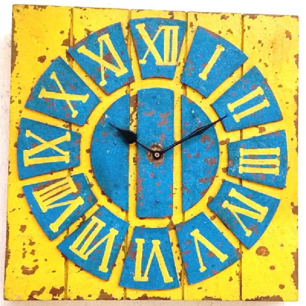 Wood SQUARE SHAPED WALL CLOCK, Color : multi color