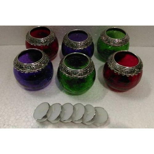 Glass Pot Candle Holder, for Decoration Purpose, Color : Green, Red, Blue