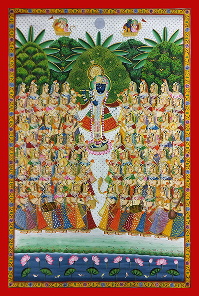 Krishna Gopis Pichwai Painting services, Color : Natural stone pigments, Gold, Silver