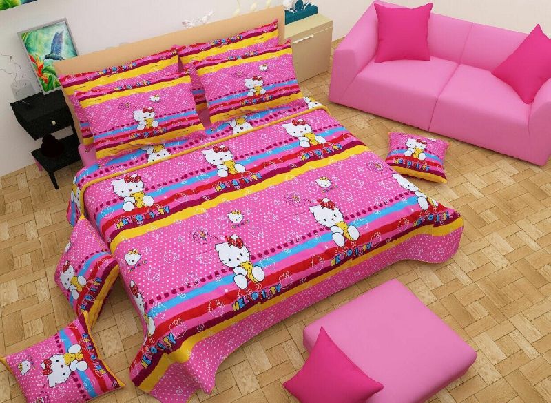 NATRAJ PRETTY KITTY DOUBLE BEDSHEET WITH 2 PILLOW COVERS