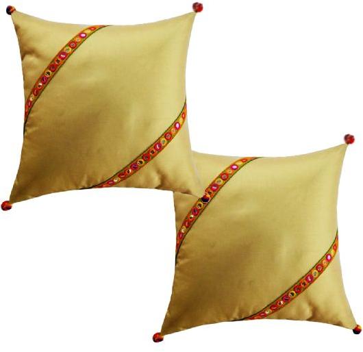 E'lan draperies PolySilk Cushion cover pom pom, for Decorative, Size : 16x16 inch