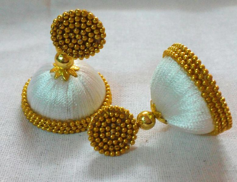 KP HANDICRAFTS Green Silk Thread Pearl Peackcock Stud Jade Beads Jhumka  Earrings