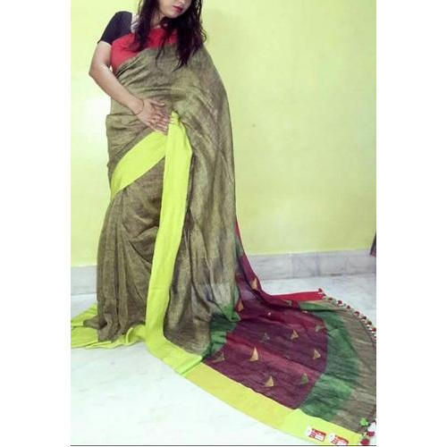 Multi Colored Jamdani Linen Sarees, Width : 42-44 Inch
