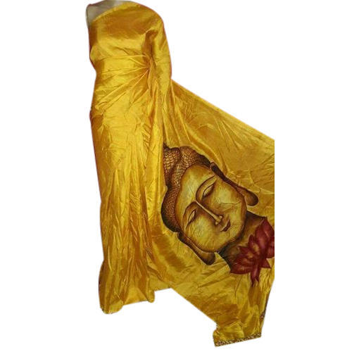 Golden Buddha Print Pure Silk Sarees