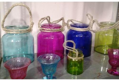 Colored Glass Rope Jars