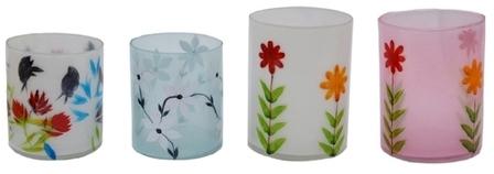 Round Glass Modern Votive Holders, for Decoration, Pattern : Printed