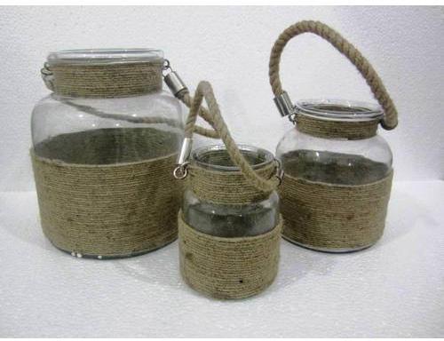 Round Transparent Glass Rope Jars, for Oil, Water, Size : 21.50 X 31 Cm