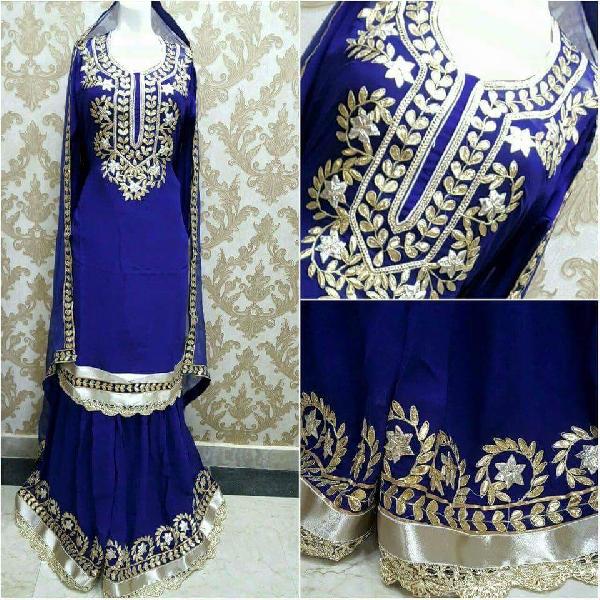 Hand embroidery suits with pure crepe , silk and banarsi