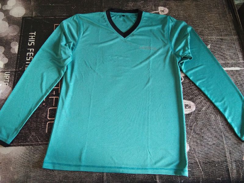 Sea  Green Polyester V Neck Full Sleeve T-Shirt