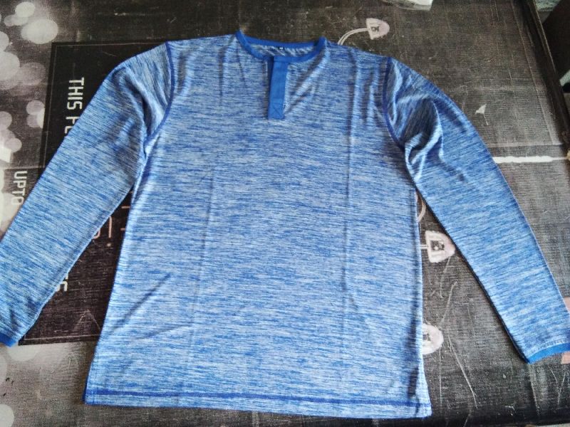 White and Blue Mixed Polyester Flackit Round Neck Full Sleeve T-Shirt