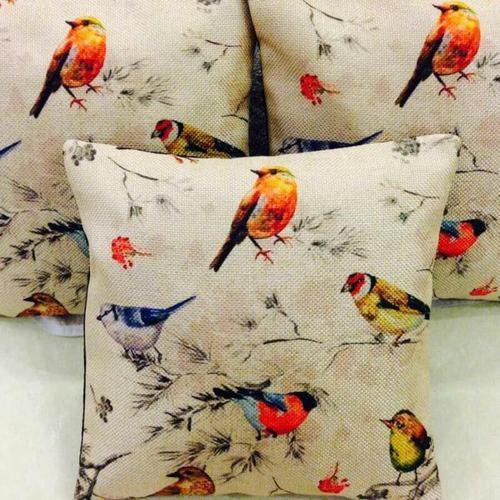 Devyansh Creations Jute Bird Print Cushion Covers, Size : 45cm X 45cm