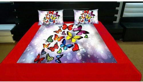 Butterfly Print Velvet Double Bed Sheet Set