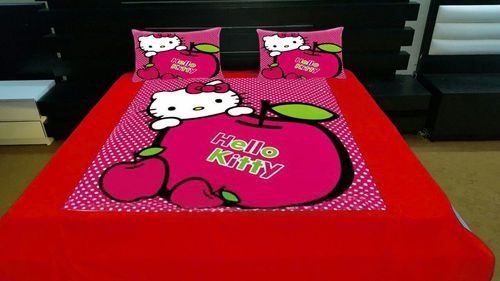 Kitty Print Velvet Double Bed Sheet Set