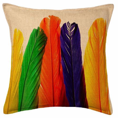 Devyansh Creations Jute Feather Print Cushion Covers, Size : 45cm X 45cm