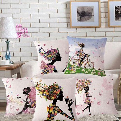 Devyansh Creations Jute Girl Print Cushion Covers, Size : 45cm X 45cm