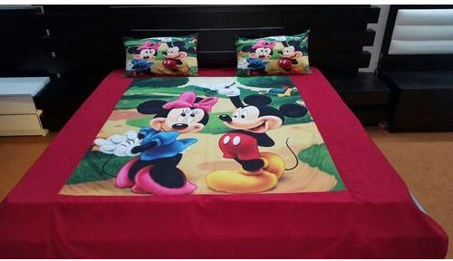 Mickey & Minnie Mouse Print Velvet Double Bed Sheet Set