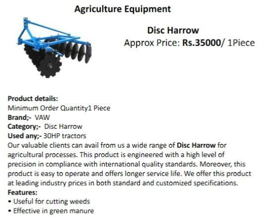Vaw 200-300kg Carbon Steel disc harrow, for Agriculture, Cultivation