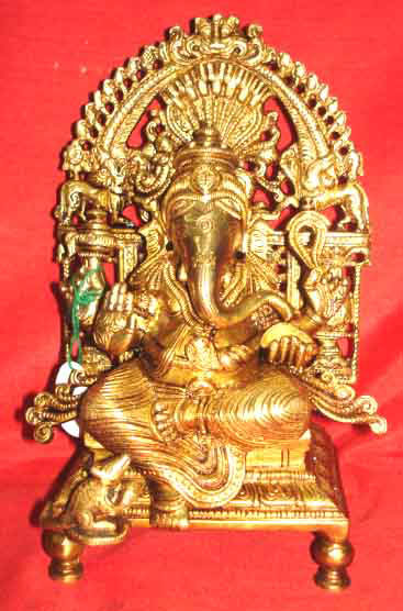 Brass Ganesh Sitting On Throne