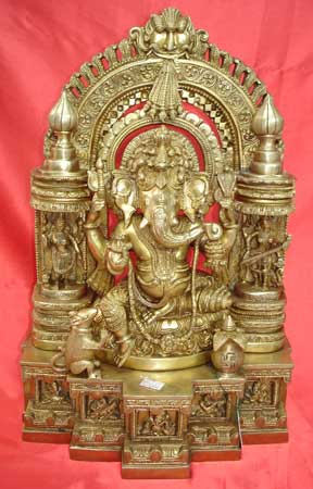 Brass Mandir Ganesh Ji Statues, Size : 18 Inch
