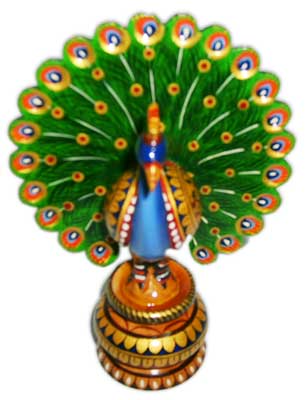 Wooden Dancing Peacock Coloured