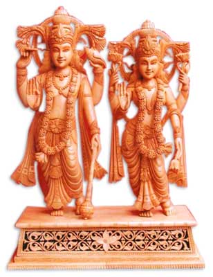 Wooden God Statue (wooden Standing Vishnu Laxmi Ji)