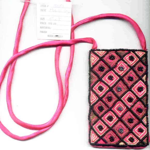 15059  Cloth Sattan Beaded Embroidery Mobile Bag