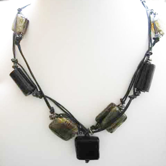 NE-1265 Glass Beads Work in Cord necklace