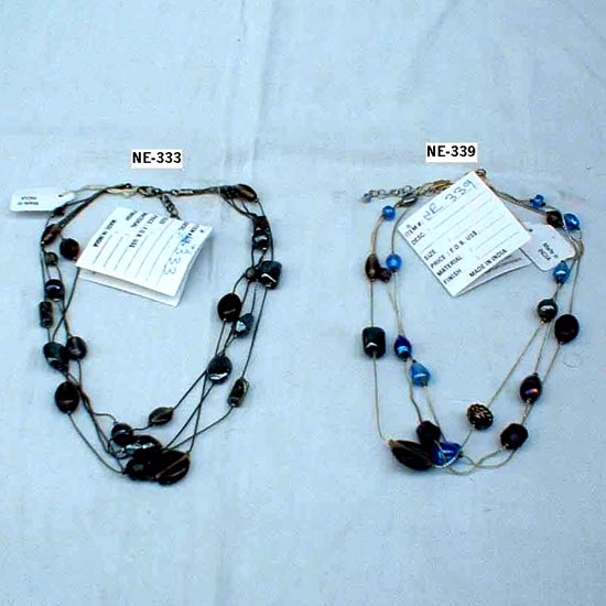 NE-233 Glass &amp;amp; Metal Beads Work Necklace