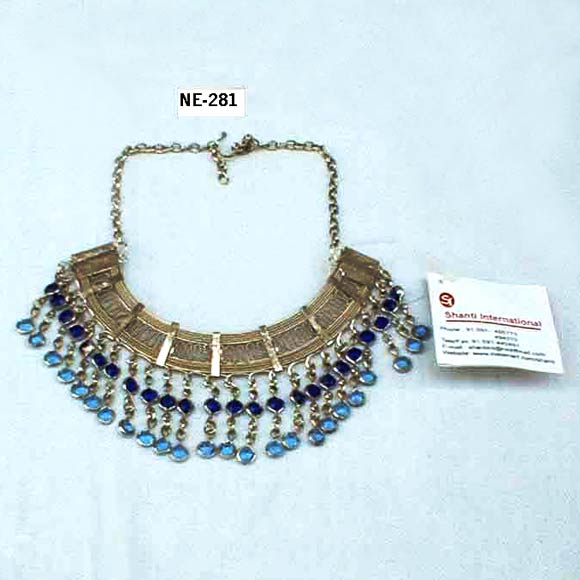 NE-281 silver plating glass beads half round shape necklace