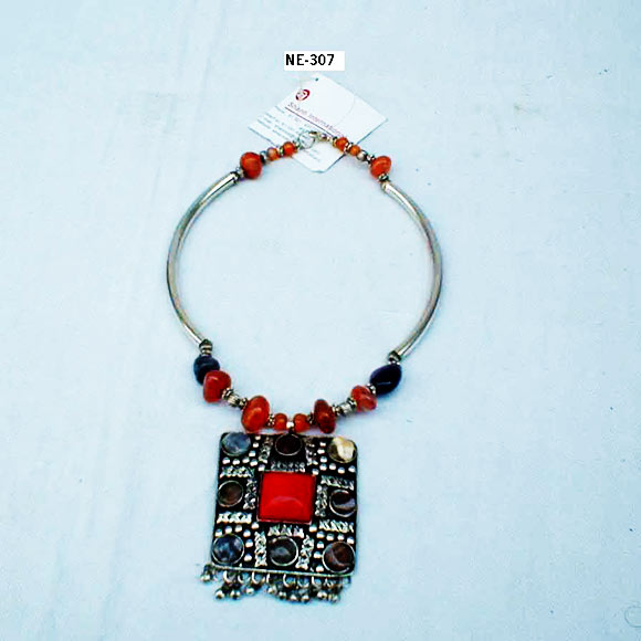 NE-307 Multi Colour Agate Stone pendant necklace