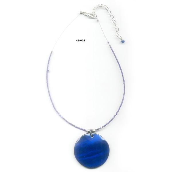 NE-602 Glass Beads Shell work Pendant necklace