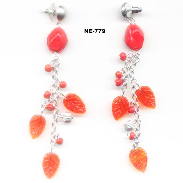NE-779 leaf design Glass Material earrings