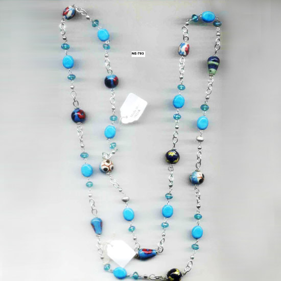 NE-793  glass beads Long chain necklace