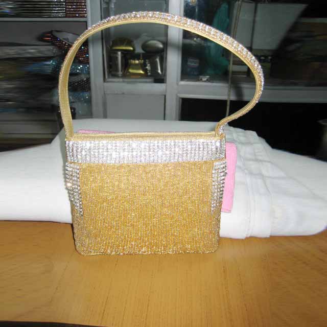 P-221  immitation diamond beads work sattan purses