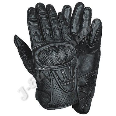 Black Leather Perforated Summer Motorcycle Racing Gloves JEI 4036
