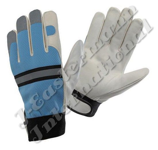 Goat Skin Mechanics Gloves With Reflector On Back JEI M701.1
