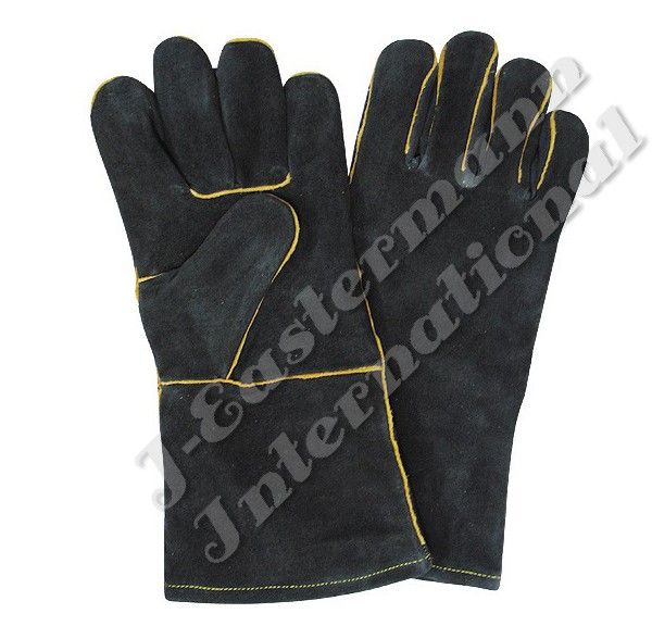 Kevlar Stitched Black Leather Welding Gloves Lined JEI 1128N