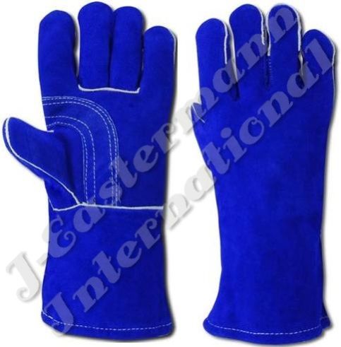 Kevlar Stitched Blue Leather Welding Gloves Lined JEI 1129N
