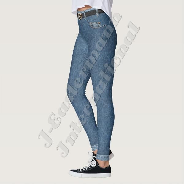 Ladies Fake Jeans Style Full Sublimation Printed Leggings LP-82