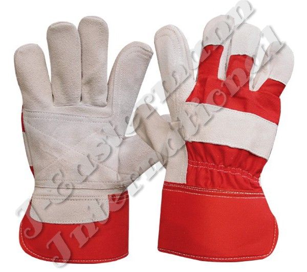 Leather Double Palm Work Gloves Light Green JEI 1140