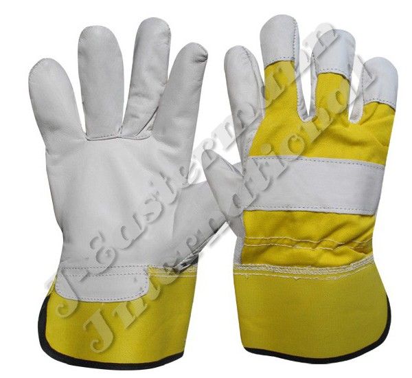 Premium Grain Leather Work Gloves Yellow Rubberized Cuff JEI 1116.01N