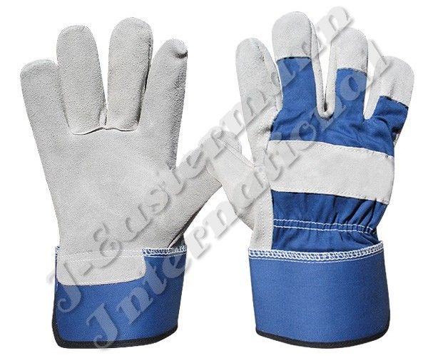 Premium Leather Work Gloves Blue Rubberized Cuff JEI 1114.01N